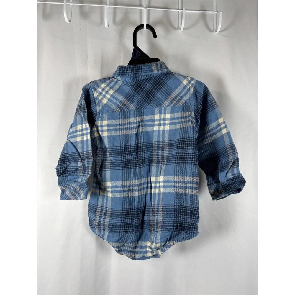Carhartt Baby Boy Blue Plaid Flannel Long‎ Sleeve Bodysuit 18M Workwear Shirt